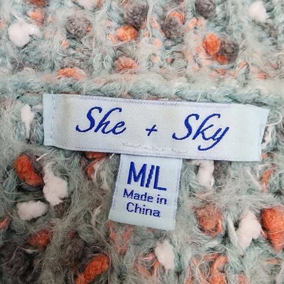 She and sky size M / L oversized sweater shaggy sage green orange  pullover - Picture 6 of 6